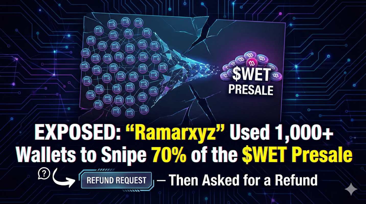 Exposed: “Ramarxyz” Used 1,000+ Wallets to Snipe 70% of the $WET Presale — Then Asked for a Refund